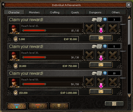 Achievement System interface